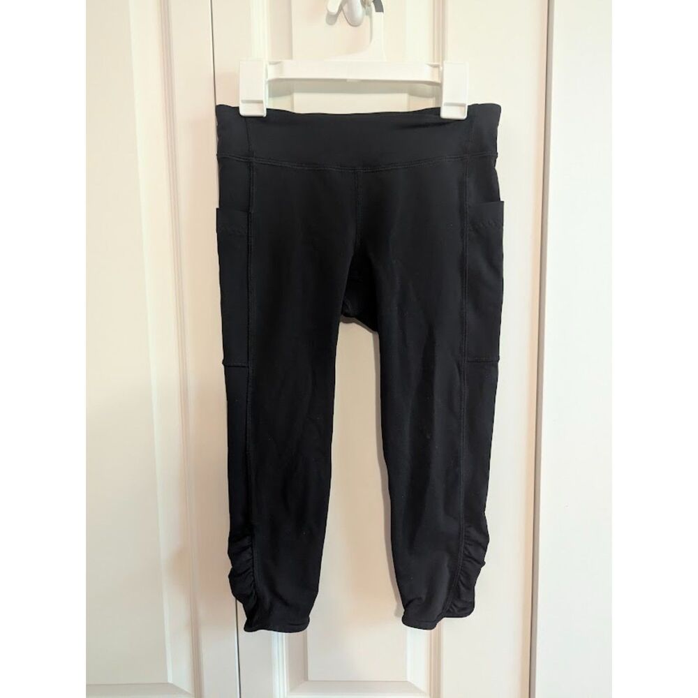 Ivivva by Lululemon Quick Trip Crop Black Leggings w/ mesh and pockets 12 girls